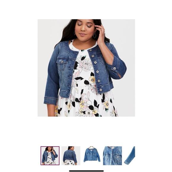 Torrid Jackets & Blazers - Torrid Denim Cropped Jacket Plus Size 4, Short Sleeve Button Front, Round Neck